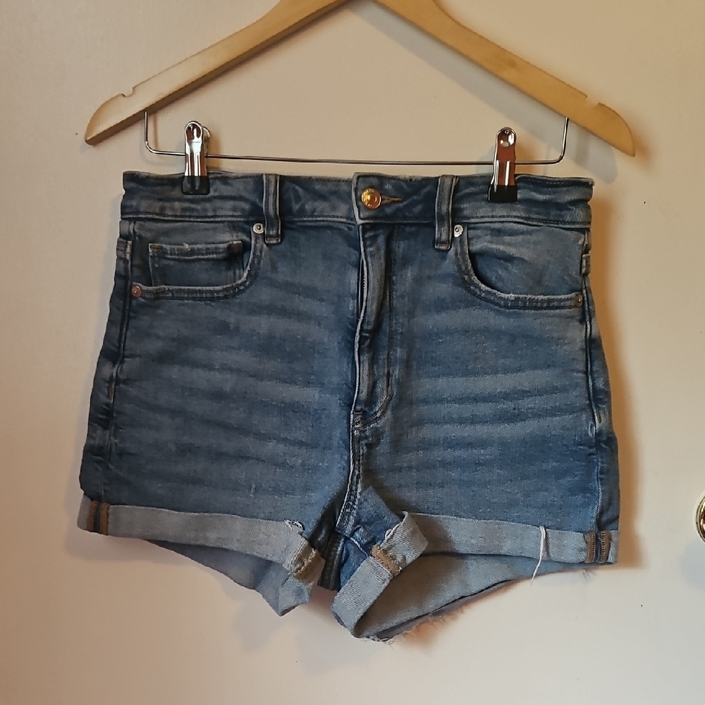 American Eagle Outfitters Blue Jean Shorts High-Waisted Cuffed